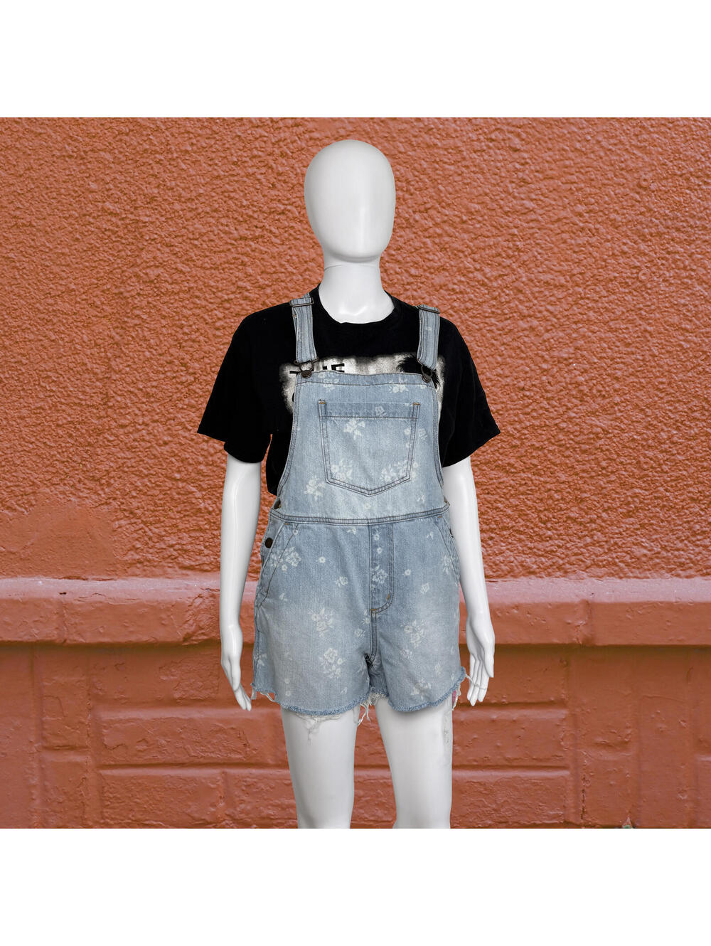 Vintage Denim Short Overalls Distressed Light Wash Dungarees Summer Romper M
